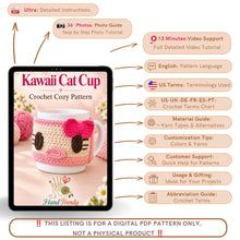 Crochet Cup Cozy Pattern, Mug Cozy Crochet Pattern PDF, Crochet Mug Sleeve Pattern, Coffee Cozy Crochet, Cute Cat Mug Cozy with Bow