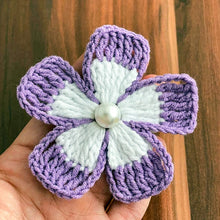 Crochet Flower Applique Pattern PDF, Five Petal Floral Motif Design, Pearl Center Embellishment, Hair Clip Brooch Decor, Handmade Craft
