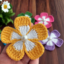 Crochet Flower Applique Pattern PDF, Five Petal Floral Motif Design, Pearl Center Embellishment, Hair Clip Brooch Decor, Handmade Craft
