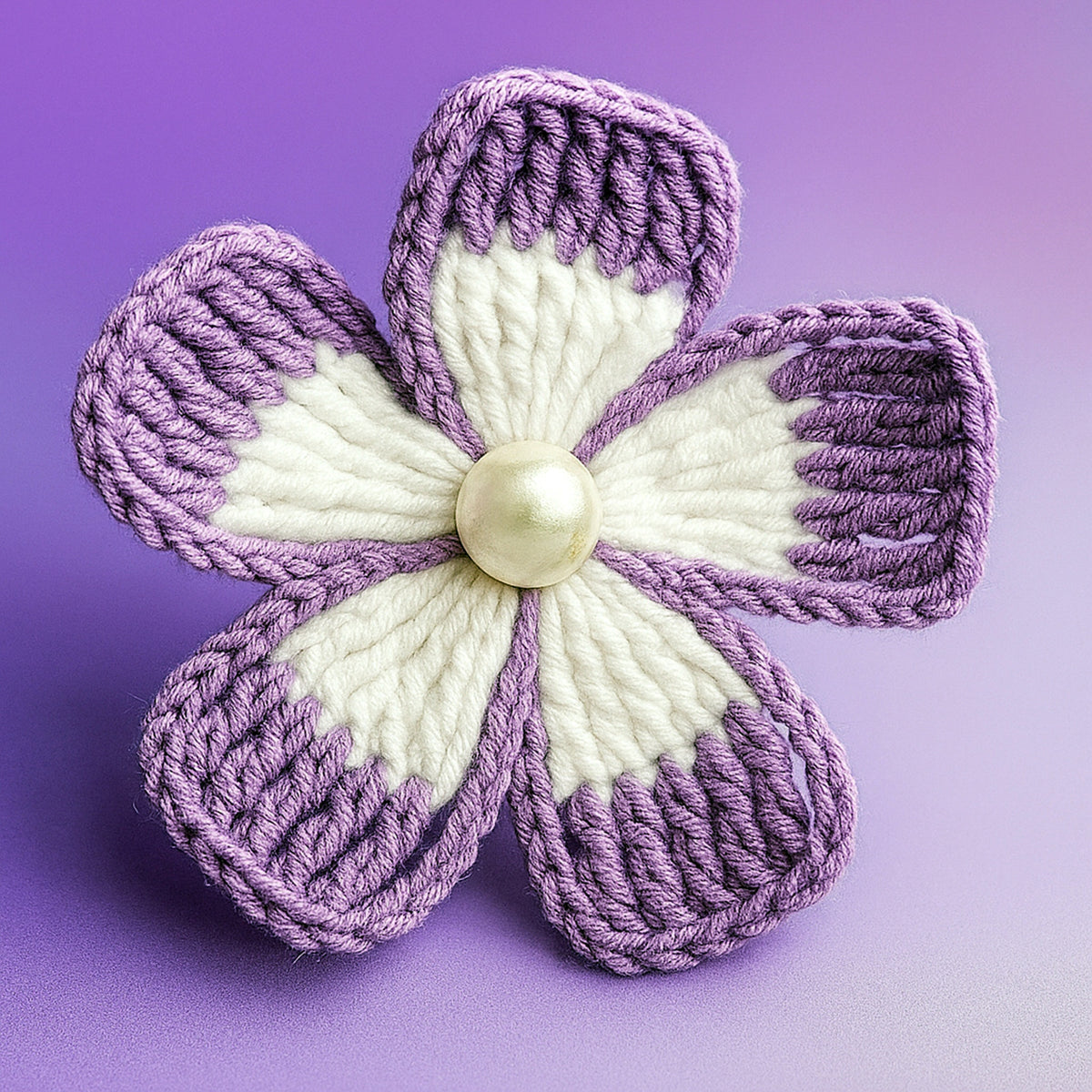 Crochet Flower Applique Pattern PDF, Five Petal Floral Motif Design, Pearl Center Embellishment, Hair Clip Brooch Decor, Handmade Craft