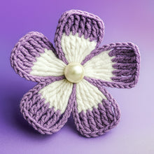 Crochet Flower Applique Pattern PDF, Five Petal Floral Motif Design, Pearl Center Embellishment, Hair Clip Brooch Decor, Handmade Craft