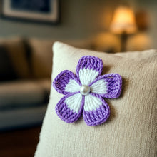 Crochet Flower Applique Pattern PDF, Five Petal Floral Motif Design, Pearl Center Embellishment, Hair Clip Brooch Decor, Handmade Craft