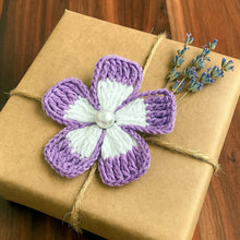 Crochet Flower Applique Pattern PDF, Five Petal Floral Motif Design, Pearl Center Embellishment, Hair Clip Brooch Decor, Handmade Craft