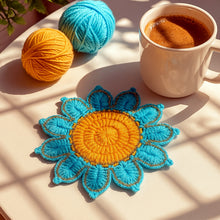 Crochet Flower Coaster Pattern PDF, Blue Petal Mug Rug Design, Handmade Cup Mat Tutorial, English & German