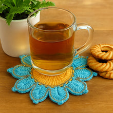Crochet Flower Coaster Pattern PDF, Blue Petal Mug Rug Design, Handmade Cup Mat Tutorial, English & German