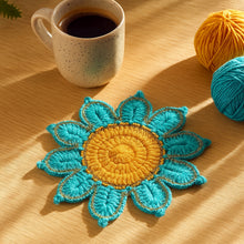 Crochet Flower Coaster Pattern PDF, Blue Petal Mug Rug Design, Handmade Cup Mat Tutorial, English & German