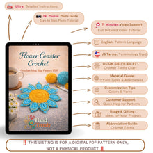 Crochet Flower Coaster Pattern PDF, Blue Petal Mug Rug Design, Handmade Cup Mat Tutorial, English & German