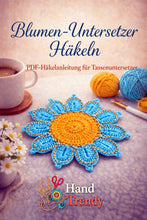 Crochet Flower Coaster Pattern PDF, Blue Petal Mug Rug Design, Handmade Cup Mat Tutorial, English & German