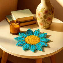 Crochet Flower Coaster Pattern PDF, Blue Petal Mug Rug Design, Handmade Cup Mat Tutorial, English & German