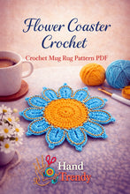 Crochet Flower Coaster Pattern PDF, Blue Petal Mug Rug Design, Handmade Cup Mat Tutorial, English & German