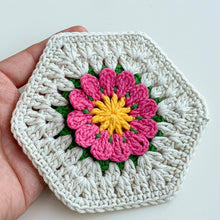 Crochet Hexagon Coaster Pattern PDF, 3D Flower Mug Rug Design, Handmade Floral Cup Mat Tutorial, English & German