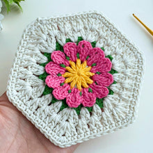 Crochet Hexagon Coaster Pattern PDF, 3D Flower Mug Rug Design, Handmade Floral Cup Mat Tutorial, English & German