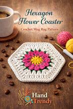 Crochet Hexagon Coaster Pattern PDF, 3D Flower Mug Rug Design, Handmade Floral Cup Mat Tutorial, English & German