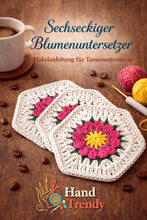 Crochet Hexagon Coaster Pattern PDF, 3D Flower Mug Rug Design, Handmade Floral Cup Mat Tutorial, English & German