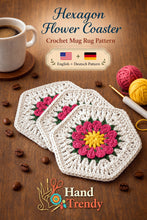 Crochet Hexagon Coaster Pattern PDF, 3D Flower Mug Rug Design, Handmade Floral Cup Mat Tutorial, English & German