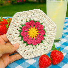 Crochet Hexagon Coaster Pattern PDF, 3D Flower Mug Rug Design, Handmade Floral Cup Mat Tutorial, English & German