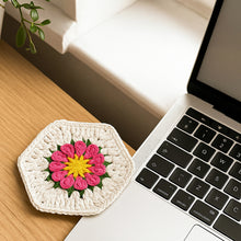 Crochet Hexagon Coaster Pattern PDF, 3D Flower Mug Rug Design, Handmade Floral Cup Mat Tutorial, English & German