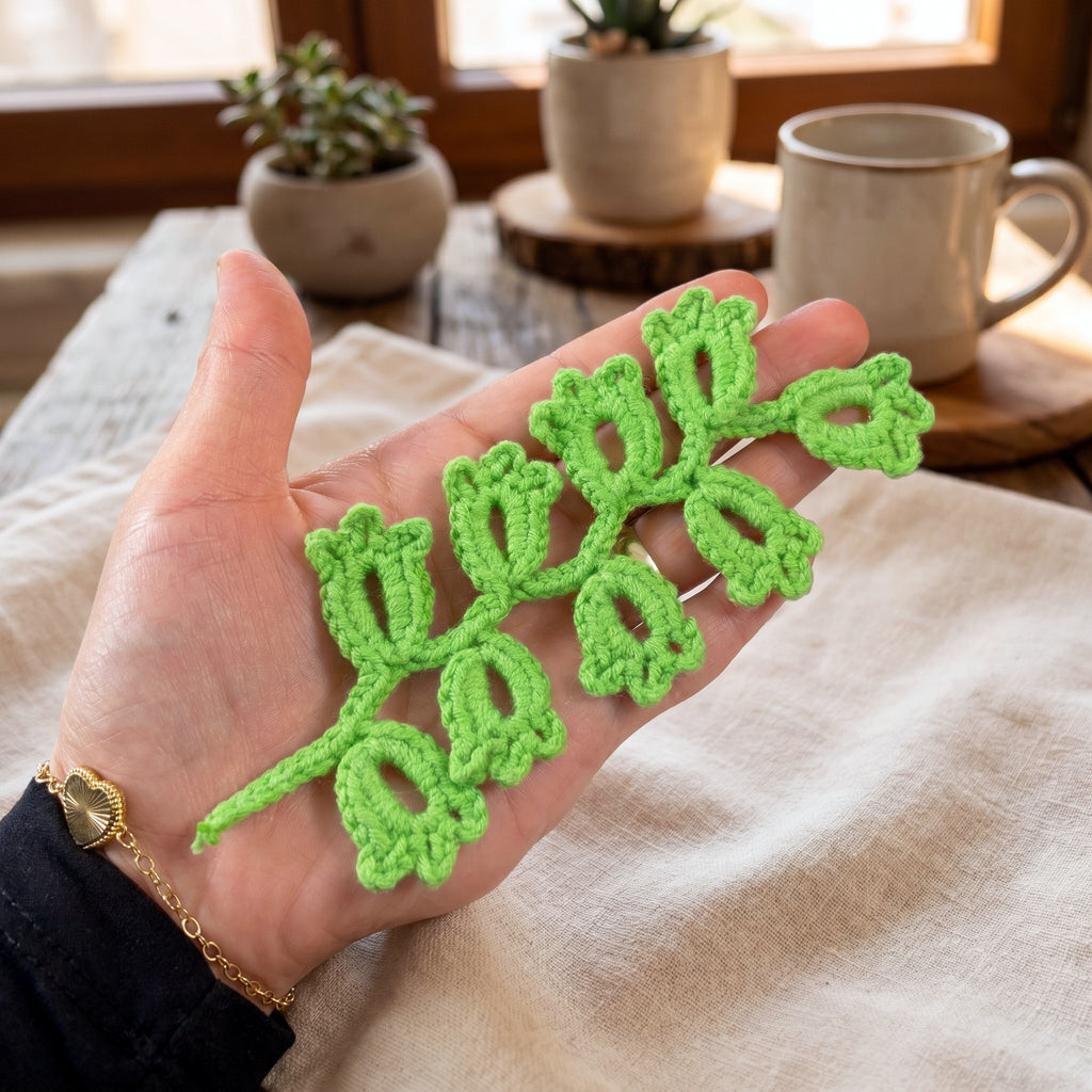 Crochet Leaf Branch Pattern PDF, Decorative Vine Applique Botanical Motif Tutorial, English & German