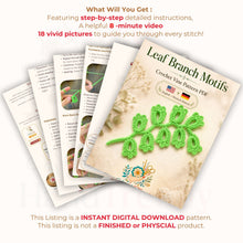 Crochet Leaf Branch Pattern PDF, Decorative Vine Applique Botanical Motif Tutorial, English & German