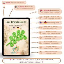 Crochet Leaf Branch Pattern PDF, Decorative Vine Applique Botanical Motif Tutorial, English & German