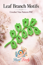 Crochet Leaf Branch Pattern PDF, Decorative Vine Applique Botanical Motif Tutorial, English & German