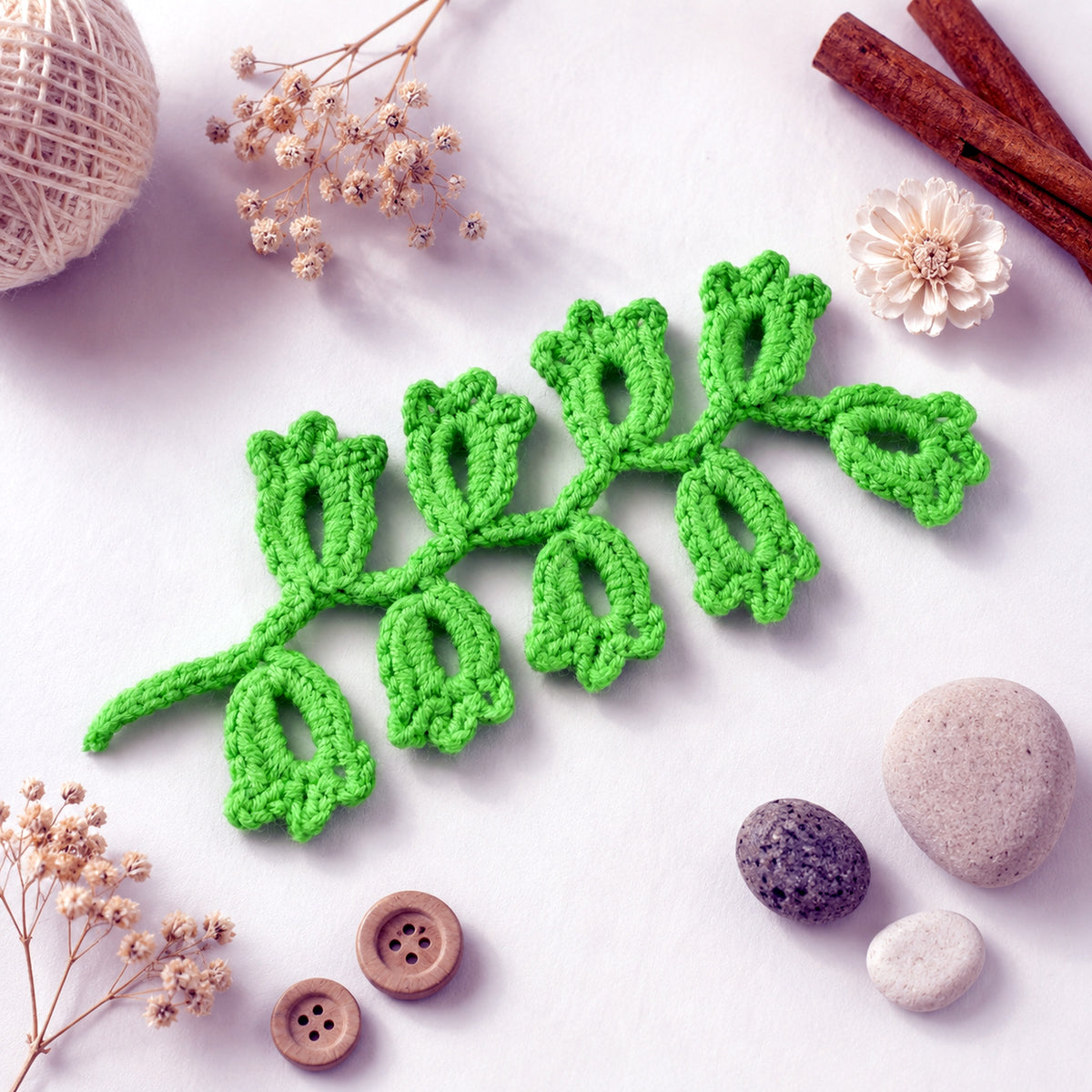 Crochet Leaf Branch Pattern PDF, Decorative Vine Applique Botanical Motif Tutorial, English & German
