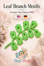 Crochet Leaf Branch Pattern PDF, Decorative Vine Applique Botanical Motif Tutorial, English & German