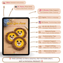 Crochet Lion Applique PDF Pattern, Animal Face Motif Design, Nursery Decor Craft, Baby Gift Idea, Handmade Crochet Accessory