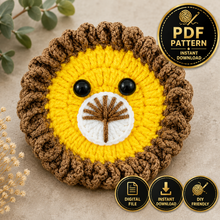 Crochet Lion Applique PDF Pattern, Animal Face Motif Design, Nursery Decor Craft, Baby Gift Idea, Handmade Crochet Accessory