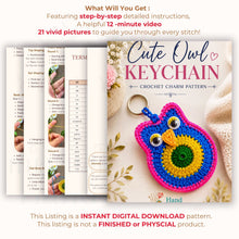 Crochet Owl Keychain Pattern PDF, Cute Amigurumi Bird Charm Design, Kids Backpack Accessory, Handmade Keyring Tutorial