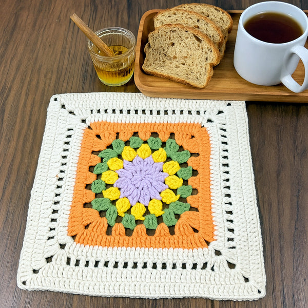 Crochet Square Placemat Pattern PDF, Floral Granny Square Table Mat, Colorful Mug Rug Design, Handmade Home Decor