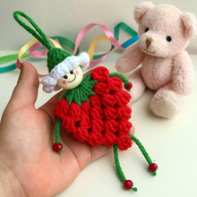 Crochet Strawberry Doll Pattern PDF, Amigurumi Keychain Tutorial, Cute Fruit Girl Ornament, Handmade Bag Charm Design