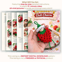 Crochet Strawberry Doll Pattern PDF, Amigurumi Keychain Tutorial, Cute Fruit Girl Ornament, Handmade Bag Charm Design