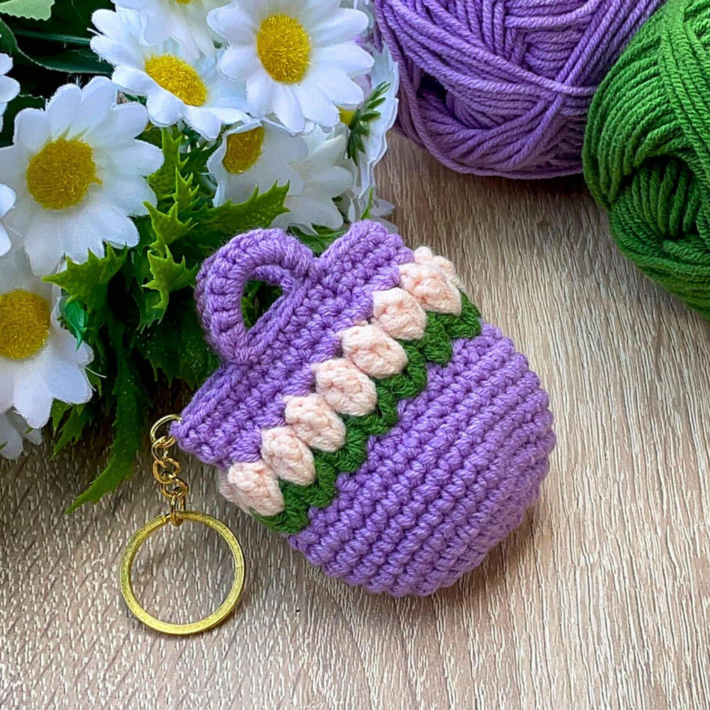 Floral Bag Keychain Crochet PDF Pattern - Mini Flower Purse Keyring Tutorial - Hand Trendy