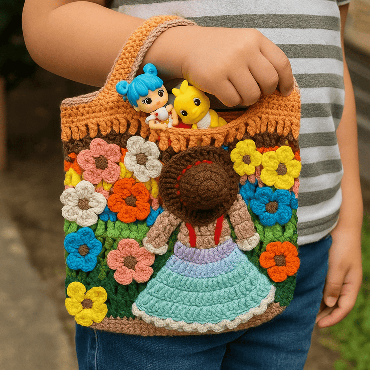 Crochet Flower Girl Bag Pattern PDF – Handmade Crochet Tote Tutorial – Floral Crochet Purse - Hand Trendy
