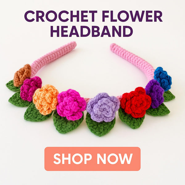 Colourful Crochet Rose Headband Design - Crochet Hair Bow Clip For Kids - Hand Trendy