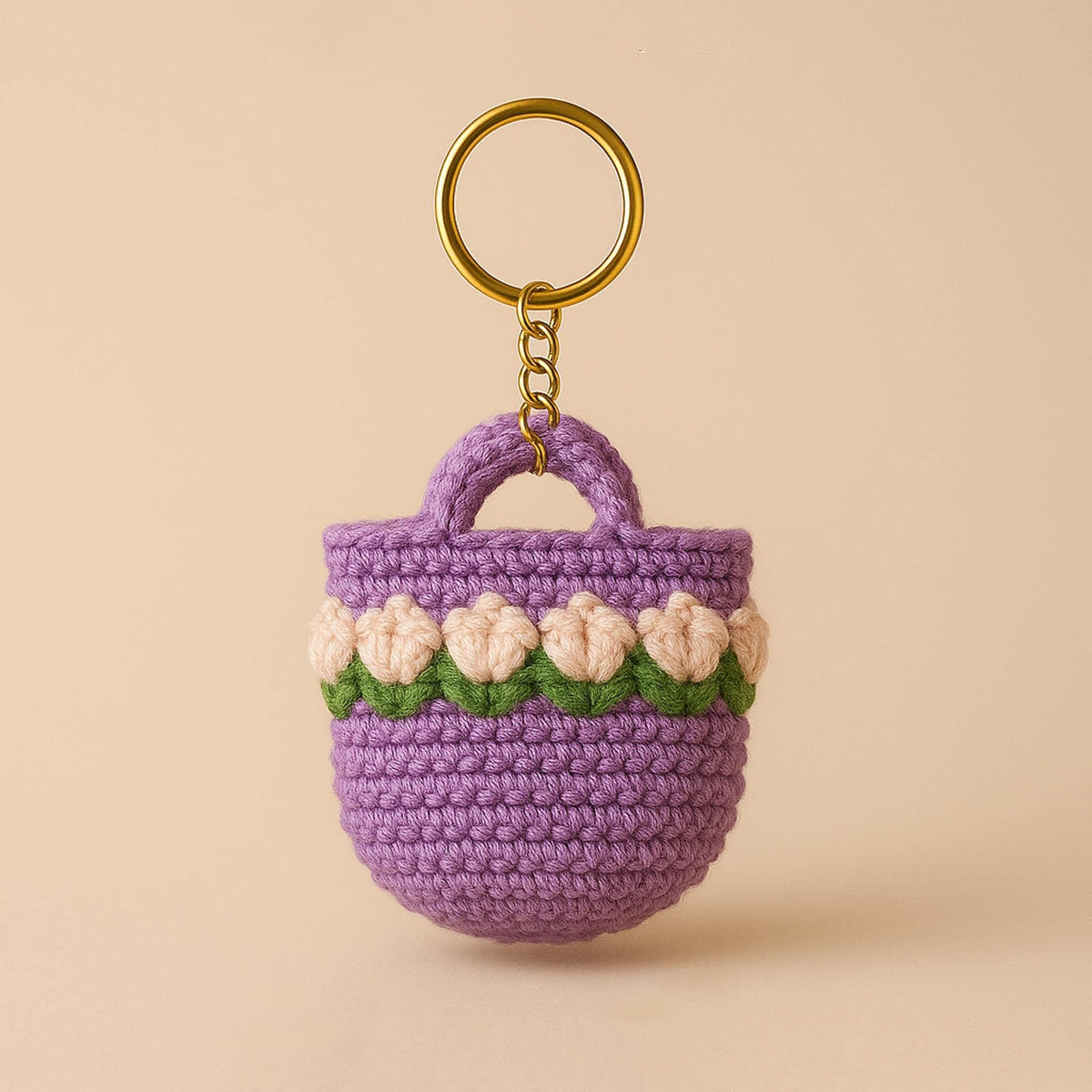 Floral Bag Keychain Crochet PDF Pattern - Mini Flower Purse Keyring Tutorial - Hand Trendy
