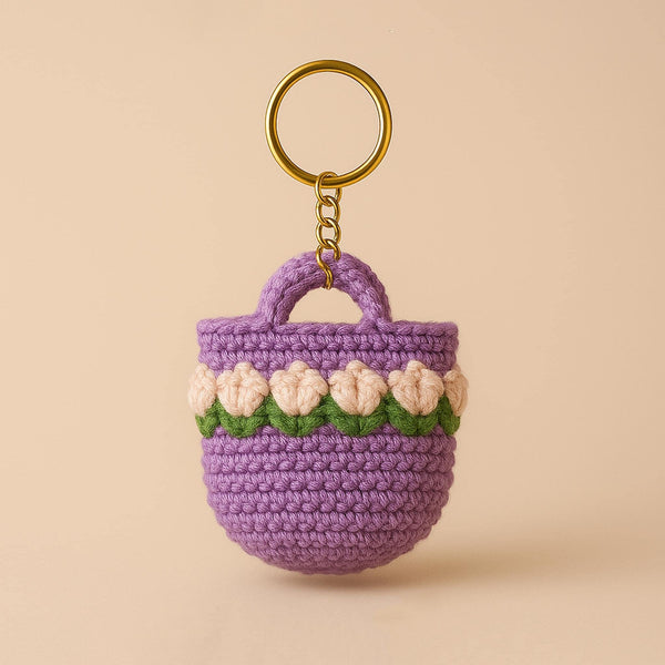 Floral Crochet Bag Keychain PDF Pattern – Mini Flower Purse Keyring Tutorial - Hand Trendy