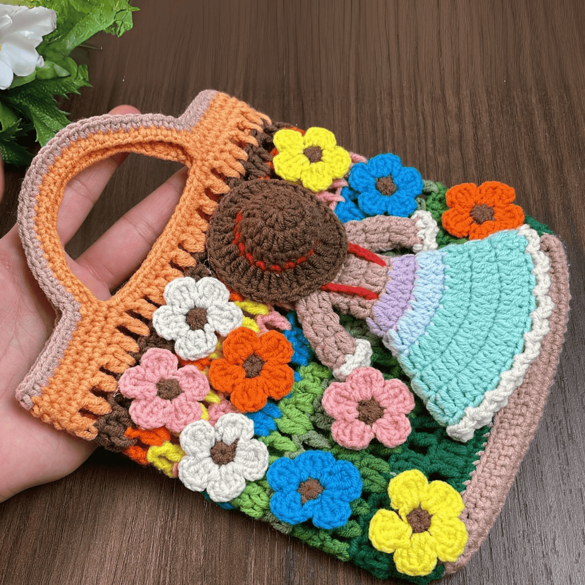 Crochet Flower Girl Bag Pattern PDF – Handmade Crochet Tote Tutorial – Floral Crochet Purse - Hand Trendy