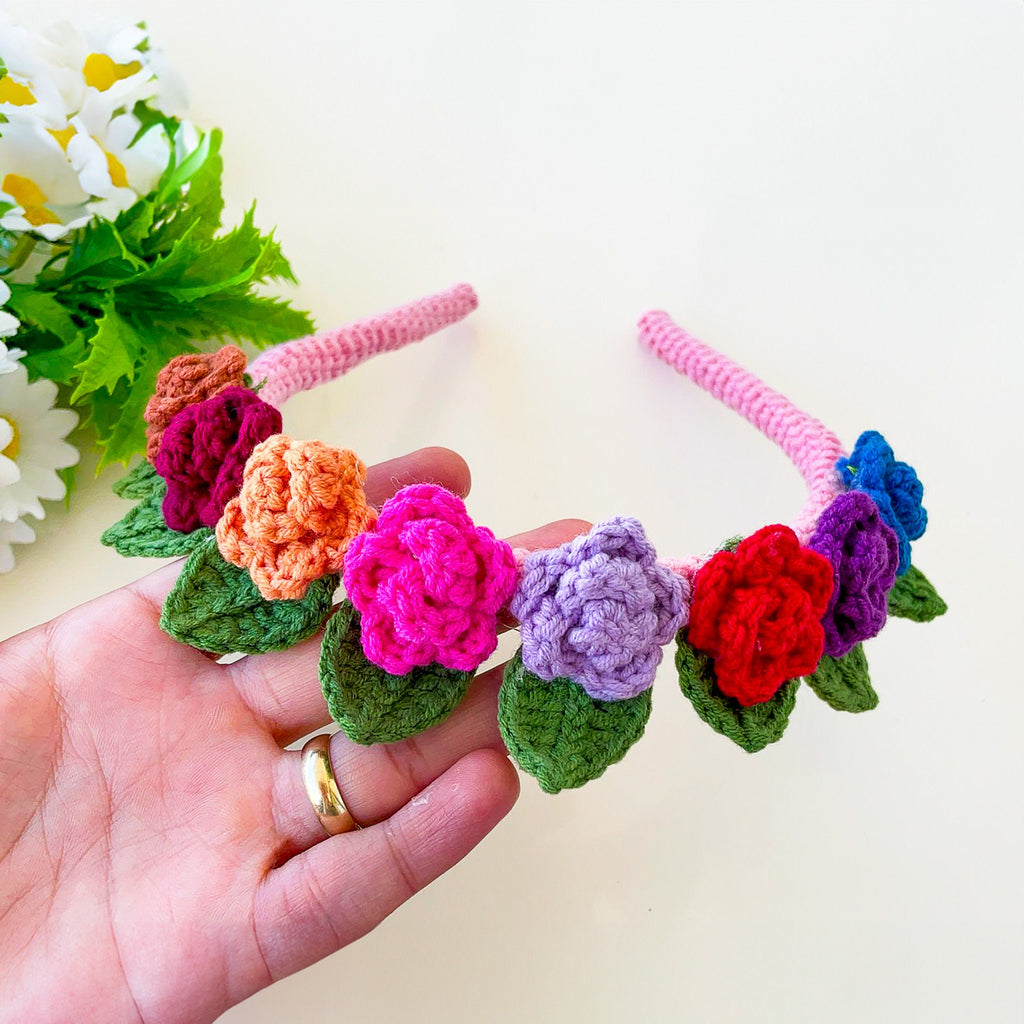 Colourful Crochet Rose Headband PDF Pattern - Crochet Hair Bow Clip For Kids - Hand Trendy