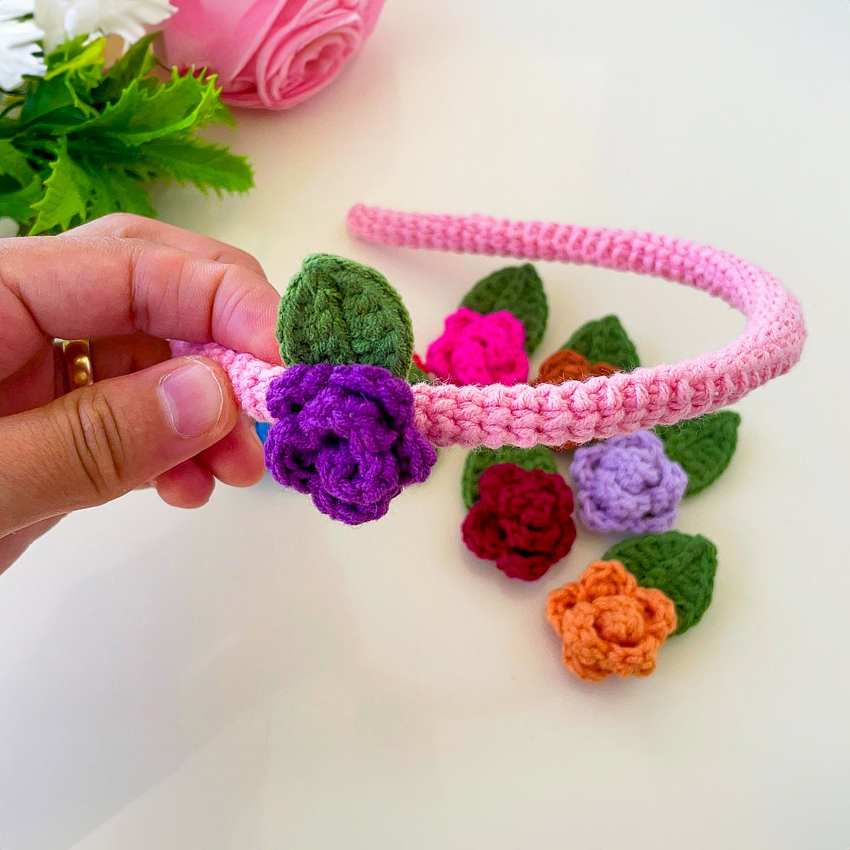 Colourful Crochet Rose Headband PDF Pattern - Crochet Hair Bow Clip For Kids - Hand Trendy