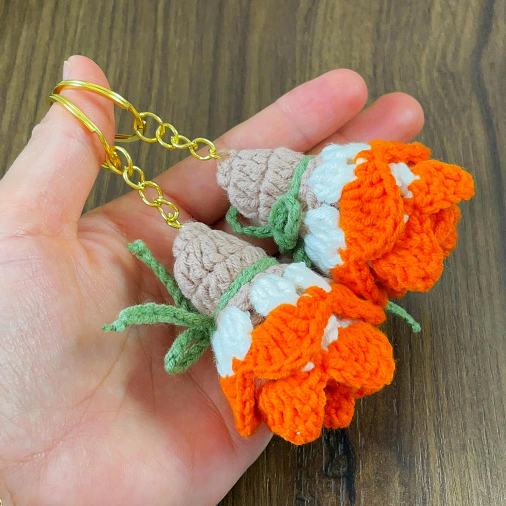 3D Crochet Rose Keychain Pattern PDF - Handmade Floral Bag Charm - Hand Trendy