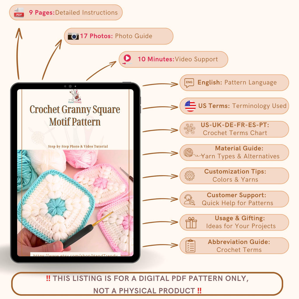Granny Square Puff Stitch Crochet Pattern - Easy Puff Stitch Pattern - Hand Trendy