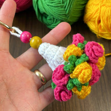 Folded Rose Bouquet Keychain Pattern, Crochet Floral Bag Charm, Mini Flower Cone Ornament PDF Tutorial