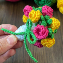 Folded Rose Bouquet Keychain Pattern, Crochet Floral Bag Charm, Mini Flower Cone Ornament PDF Tutorial