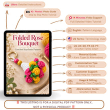 Folded Rose Bouquet Keychain Pattern, Crochet Floral Bag Charm, Mini Flower Cone Ornament PDF Tutorial