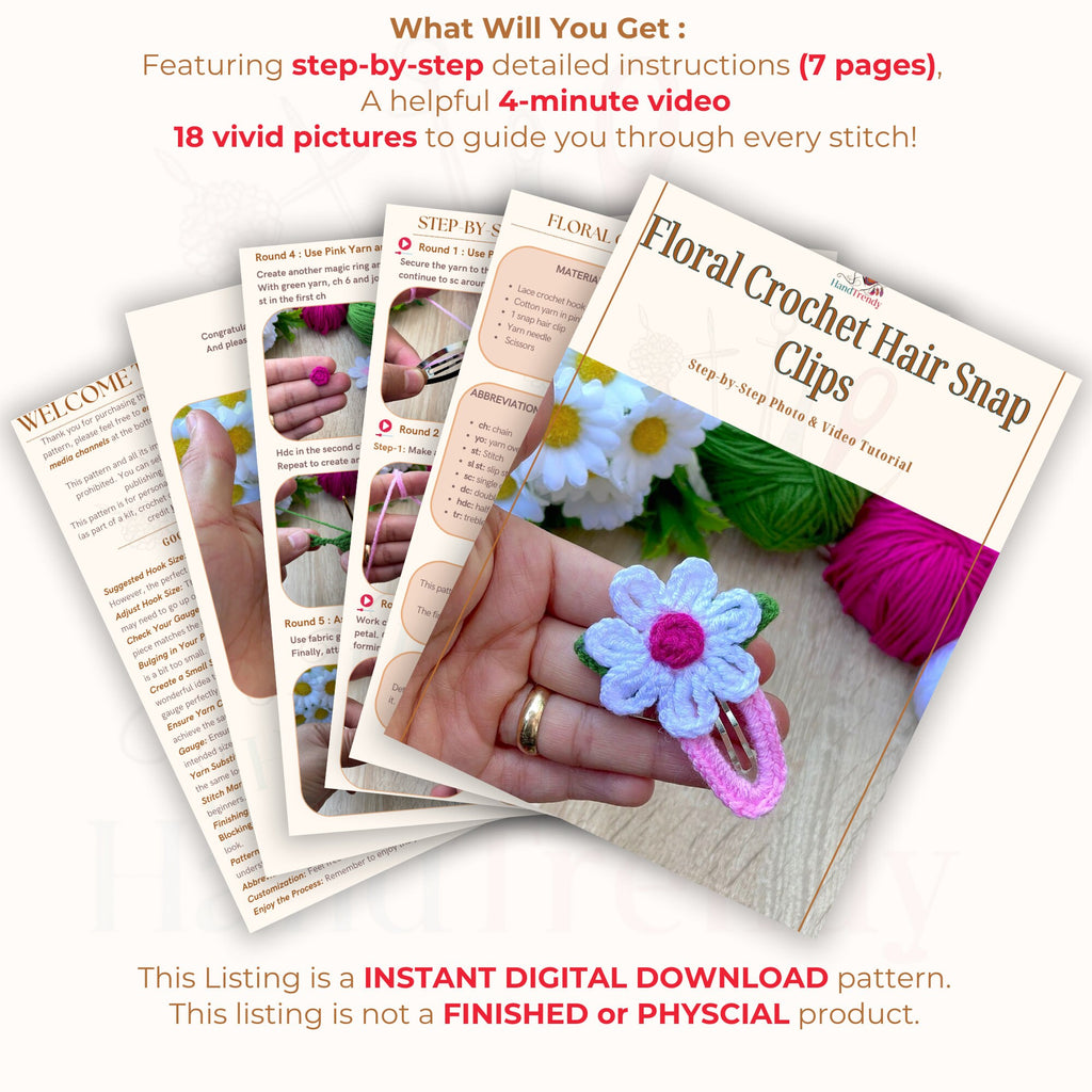 Floral Crochet Hair Clips Pattern PDF - Baby Hair Barrettes Pattern - Hand Trendy
