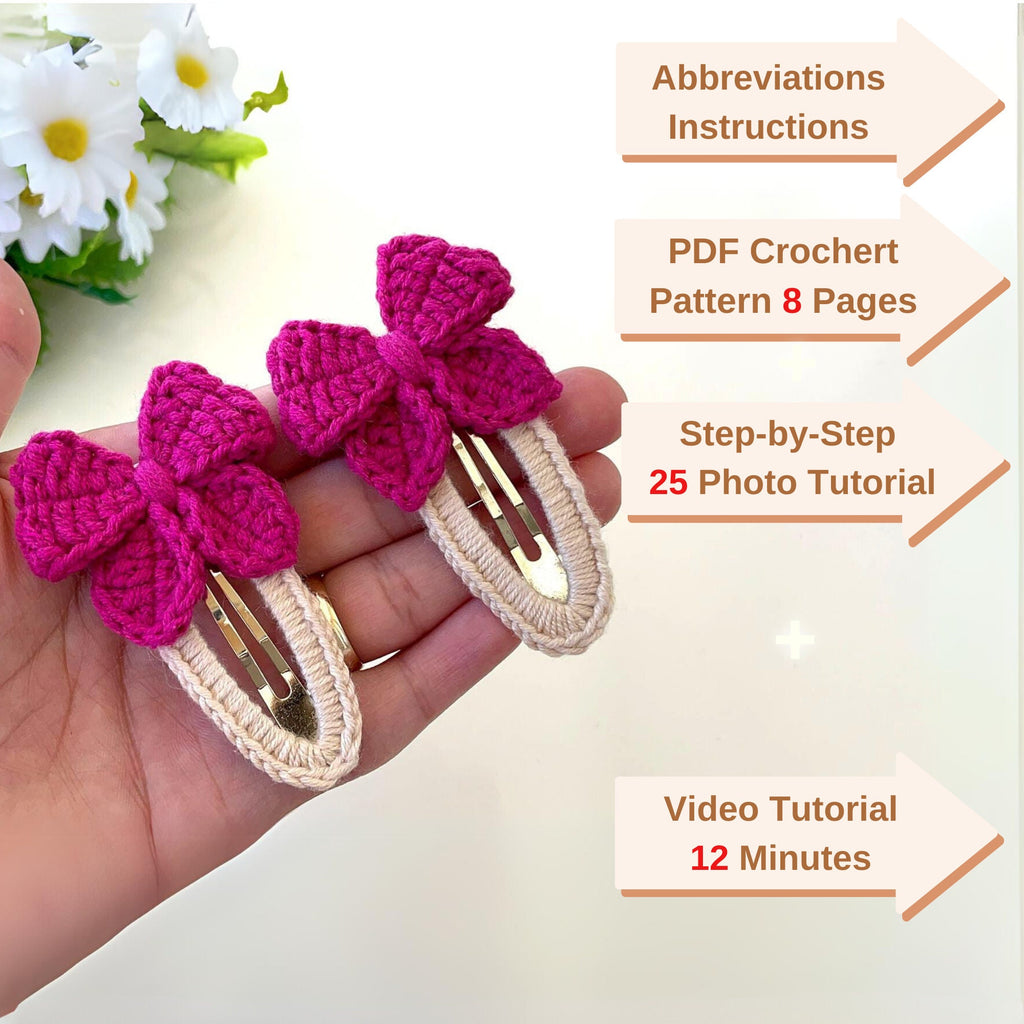 Crochet Butterfly Hair Clip PDF Pattern– DIY Bow Barrette for Girls - Hand Trendy