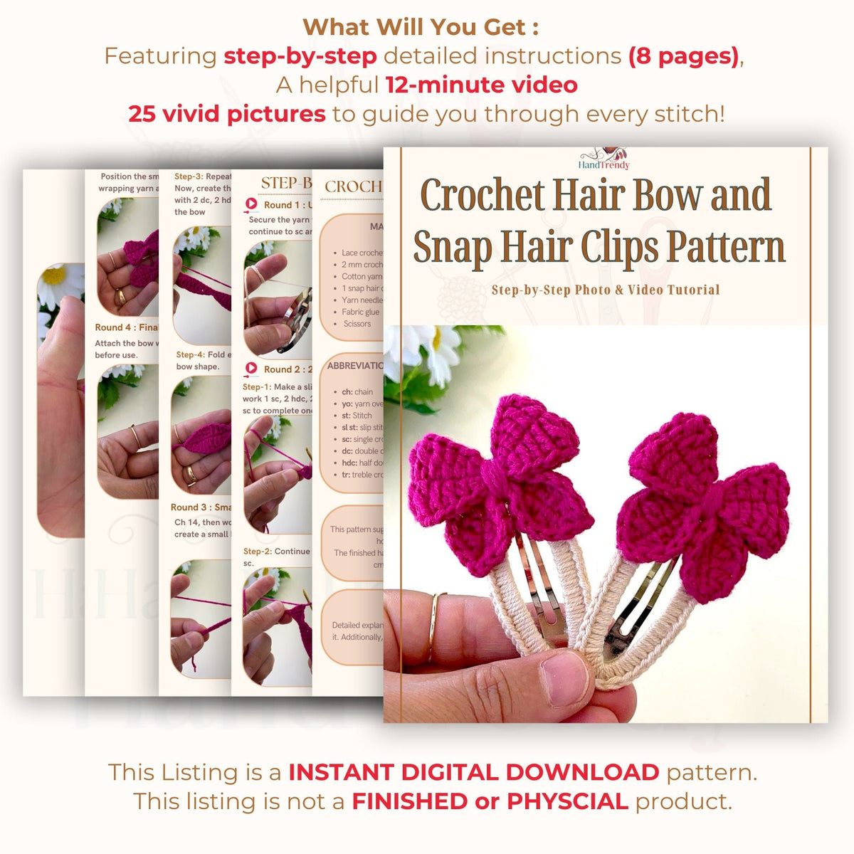 Crochet Butterfly Hair Clip PDF Pattern– DIY Bow Barrette for Girls - Hand Trendy