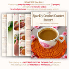 Glam Sequin Coaster Crochet Pattern - Glitter Coffee Coaster Guide - Hand Trendy